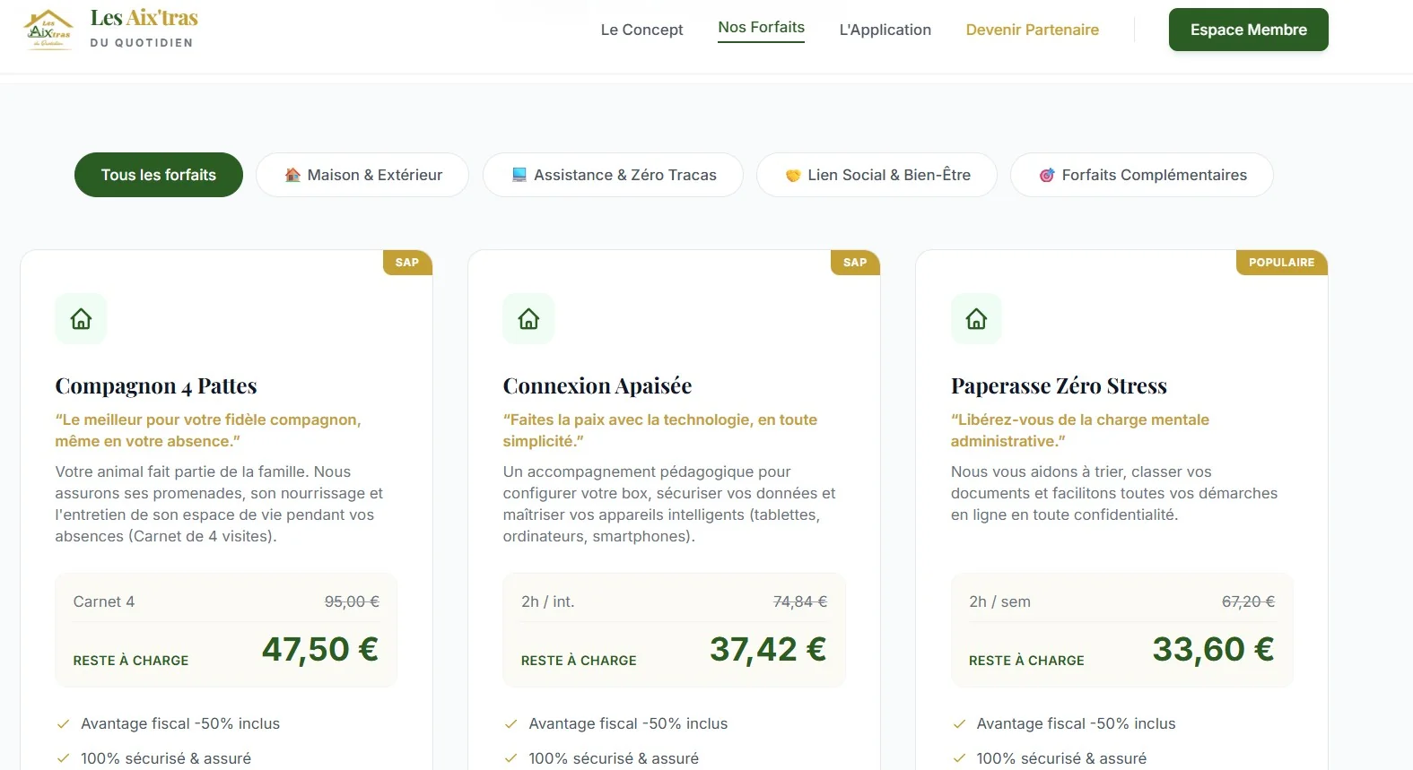 Catalogue de forfaits SAP Les Aix'tras du Quotidien