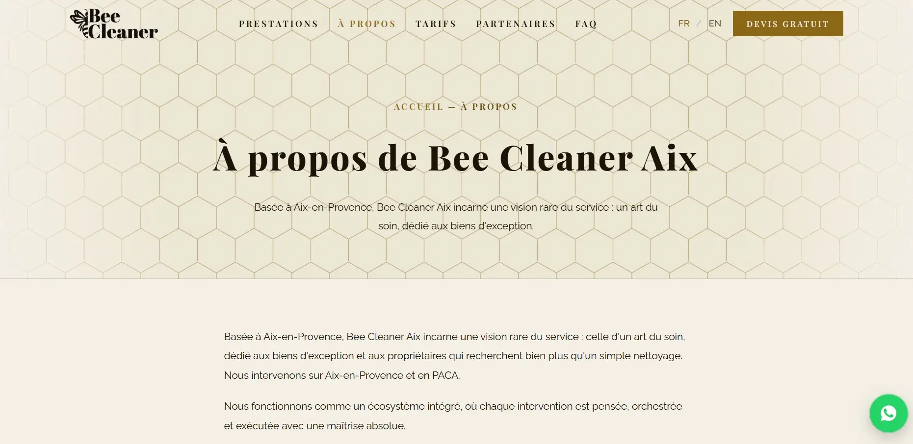 Page À propos, Bee Cleaner Aix