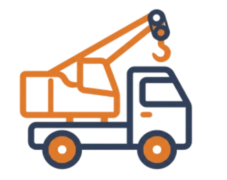 Camion grue, fl&egrave;che d&eacute;ploy&eacute;e et crochet
