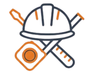 Casque de chantier, truelle et m&egrave;tre crois&eacute;s