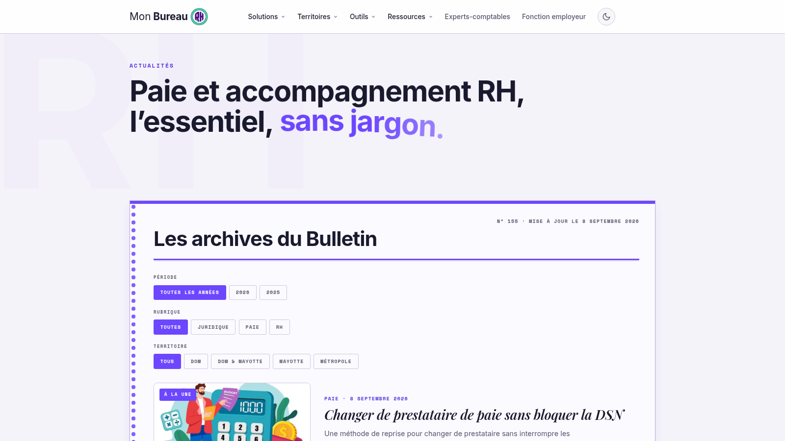 Page Actualités du nouveau site, articles classés par rubrique et territoire