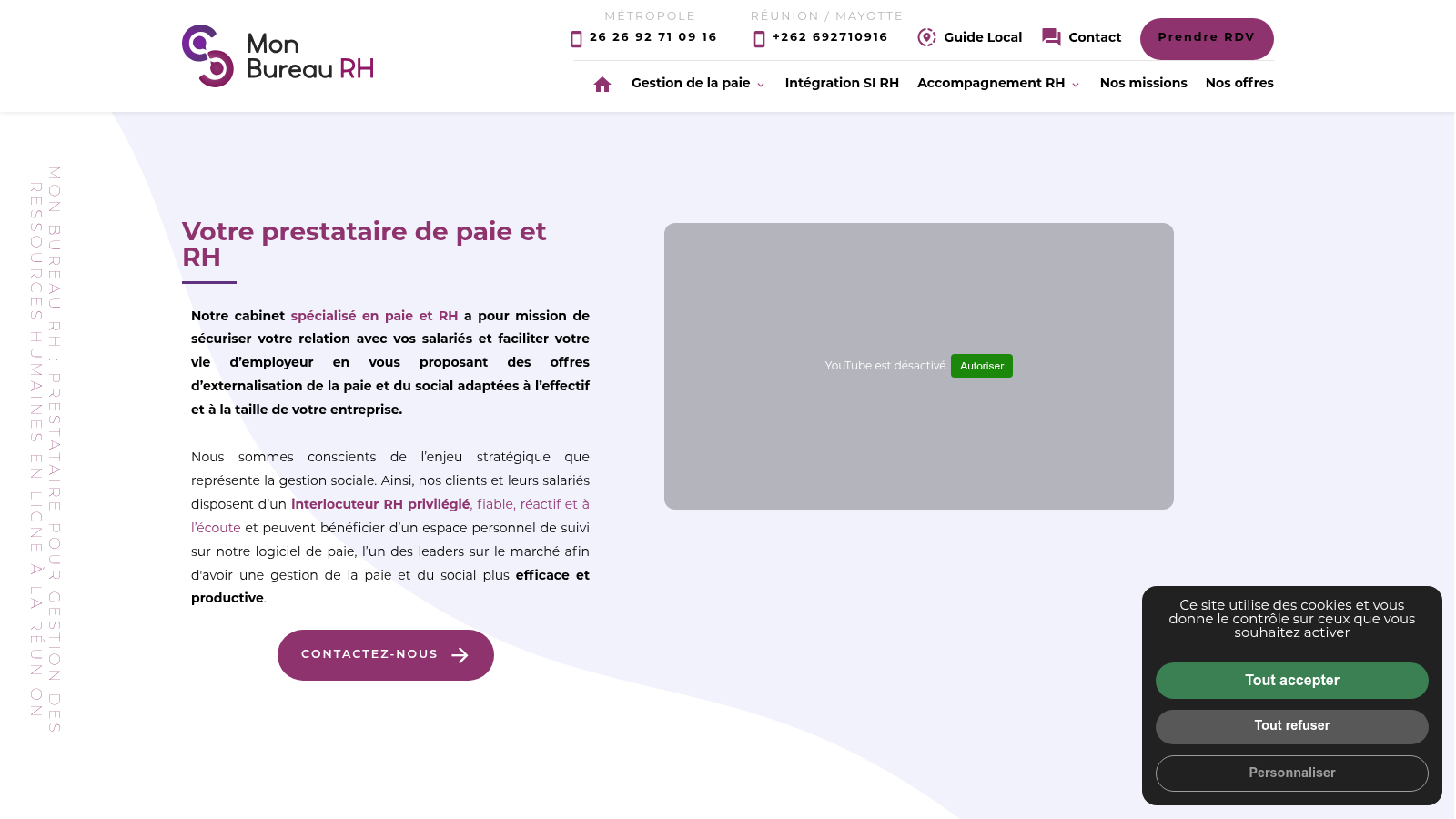 Ancien site Mon Bureau RH, page d'accueil avant refonte